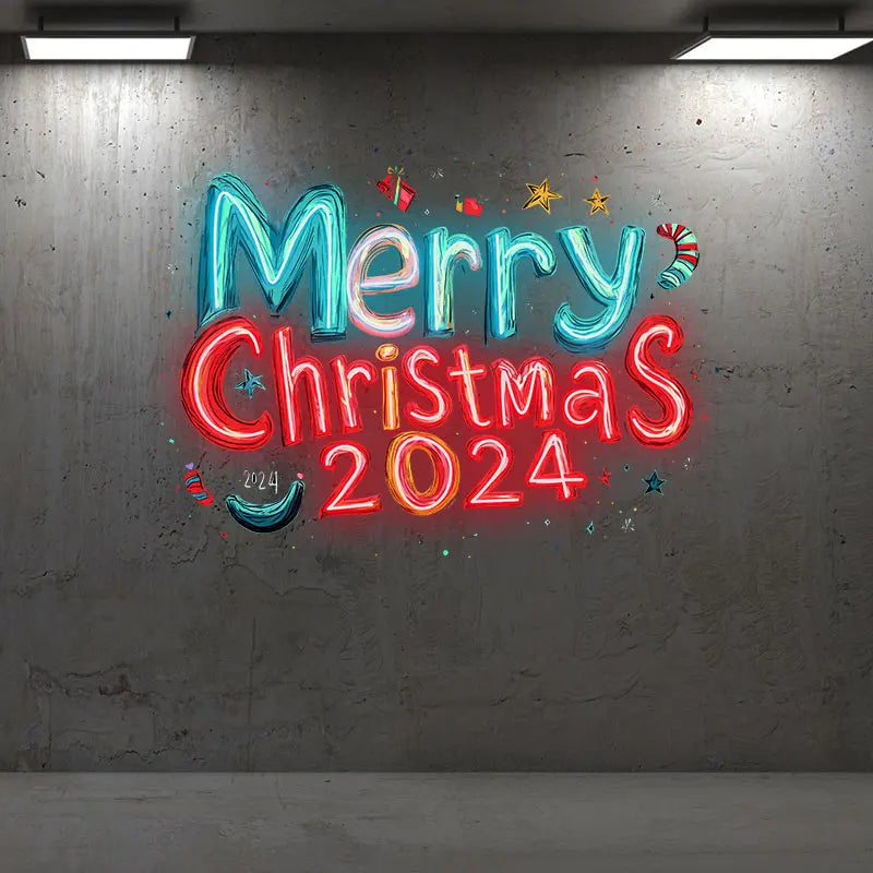 Merry Christmas 2024 Blue and Red Text LED neon sign product image