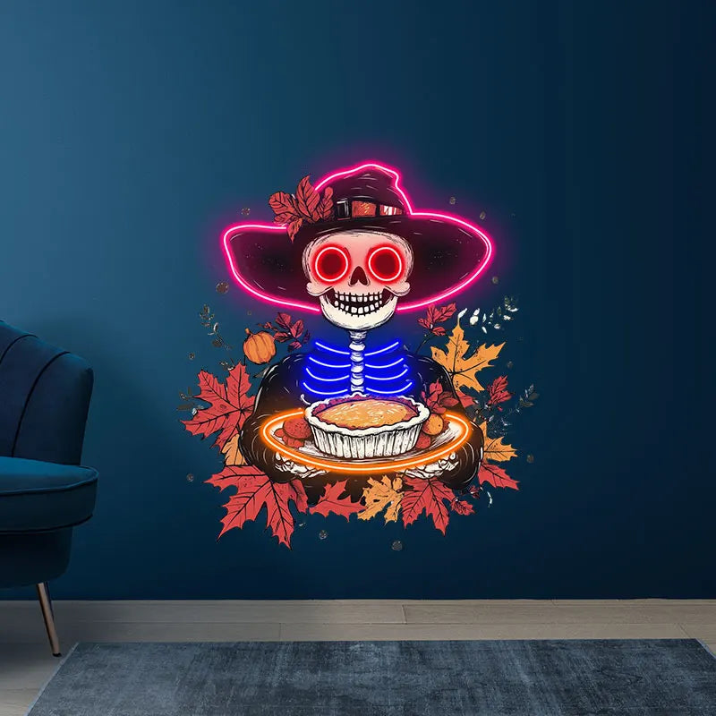 Neon Skeleton with Pie Thanksgiving LED neon sign product image