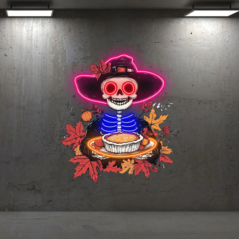 Neon Skeleton with Pie Thanksgiving LED neon sign product image