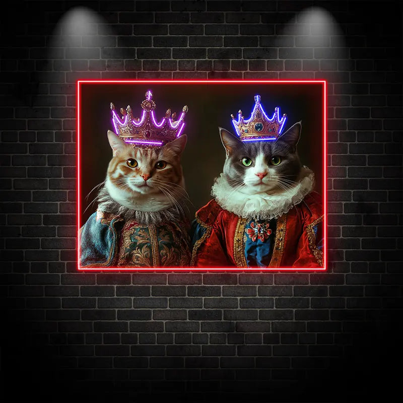Cat King and Queen Wearing Purple LED neon sign by NeonCS