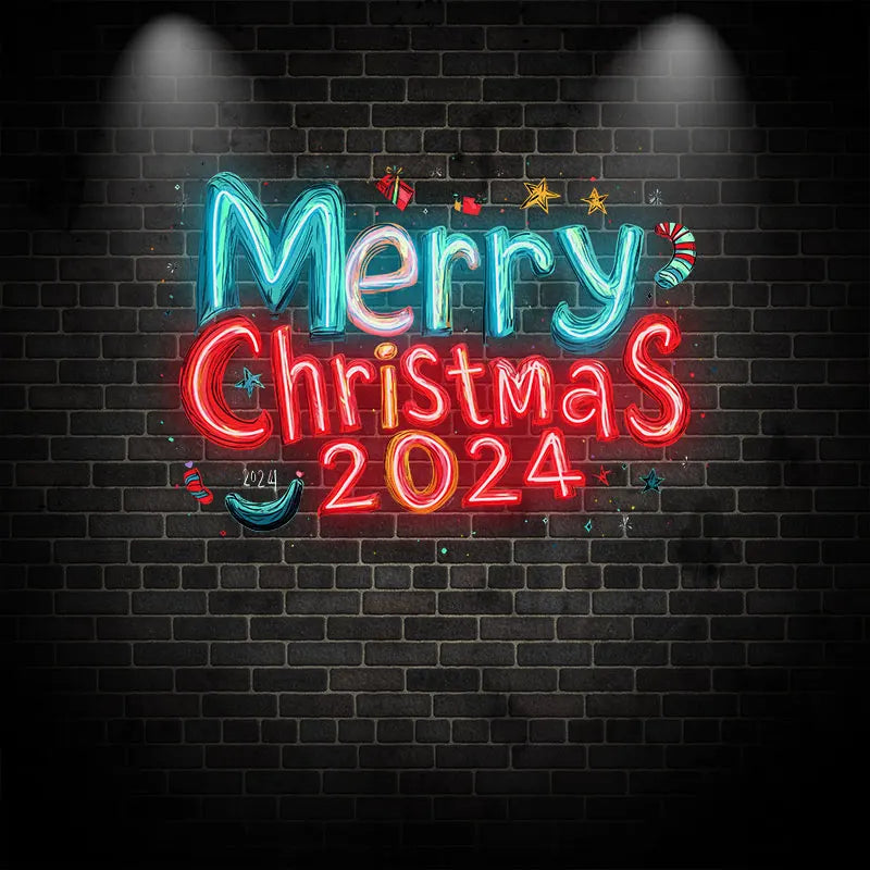 Merry Christmas 2024 Blue and Red Text LED neon sign by NeonCS