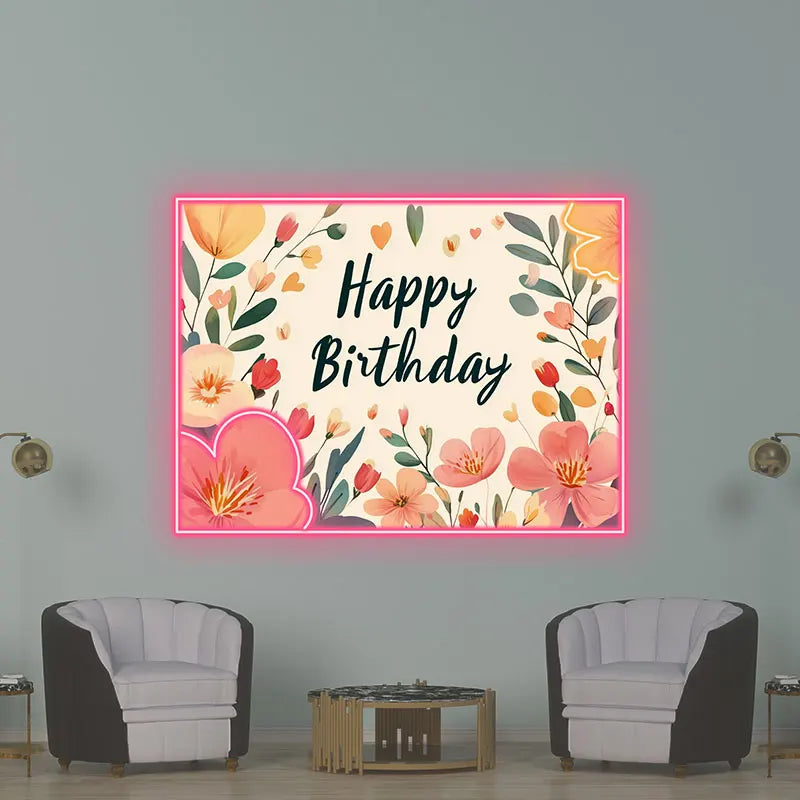 Floral Happy Birthday - Beautiful LED neon sign product image
