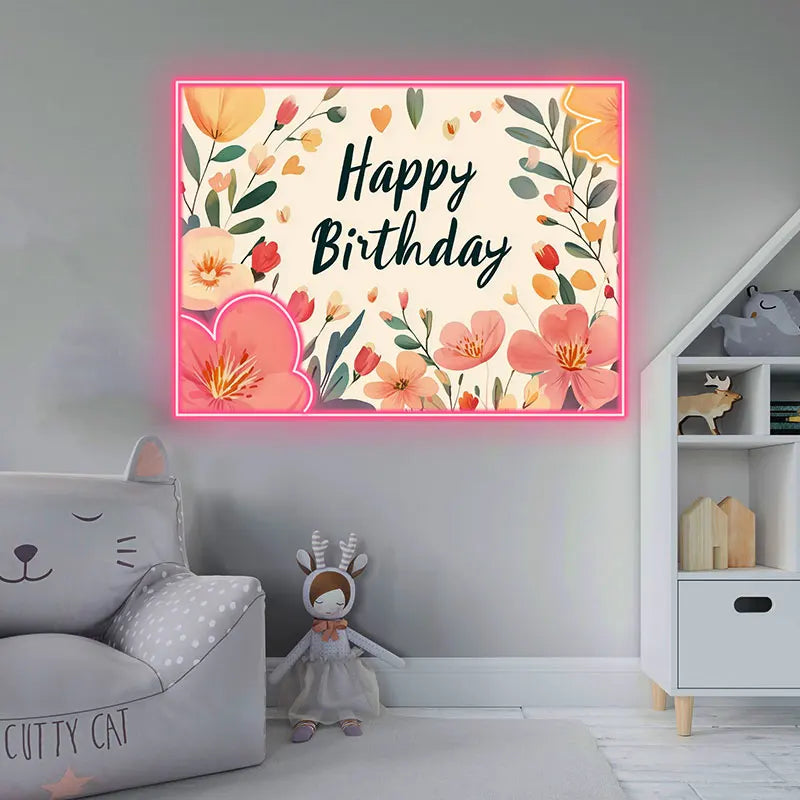 Floral Happy Birthday - Beautiful LED neon sign product image