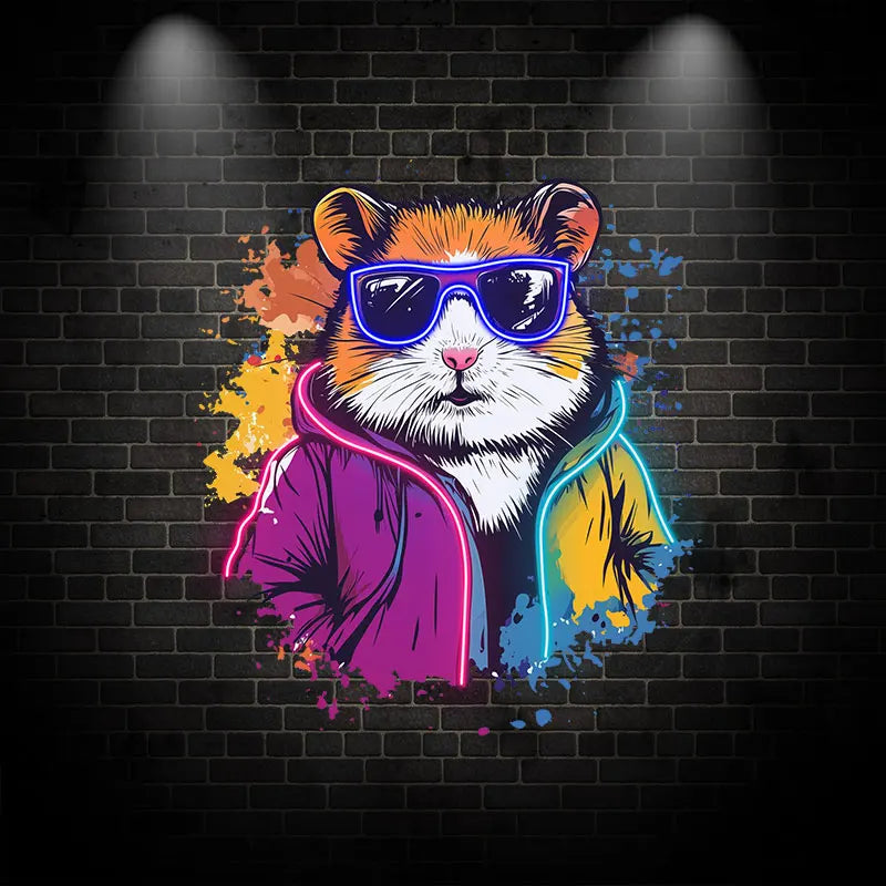 Cool Neon Hamster Art Poster Funky LED neon sign product image