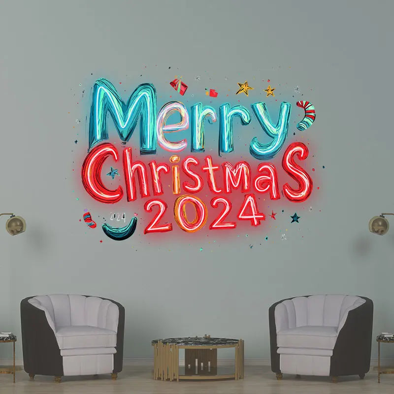 Merry Christmas 2024 Blue and Red Text LED neon sign product image