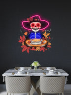 Neon Skeleton with Pie Thanksgiving LED neon sign product image