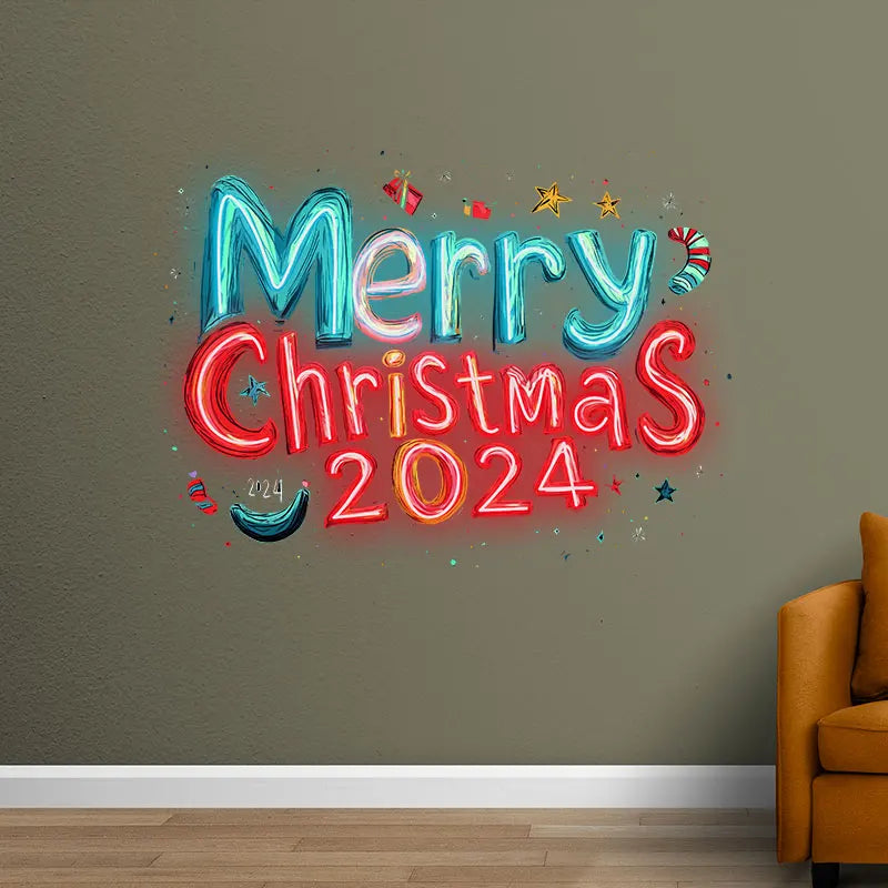 Merry Christmas 2024 Blue and Red Text LED neon sign product image