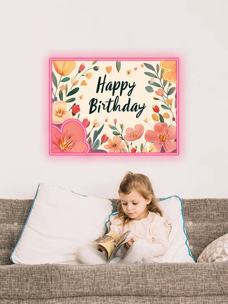 Floral Happy Birthday - Beautiful LED neon sign product image
