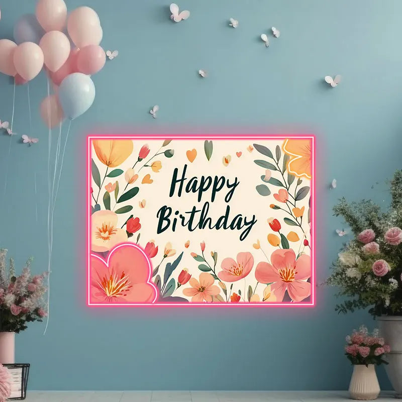 Floral Happy Birthday - Beautiful LED neon sign product image
