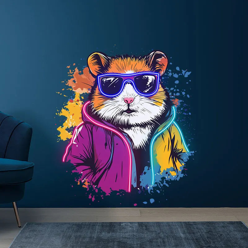 Cool Neon Hamster Art Poster Funky LED neon sign product image