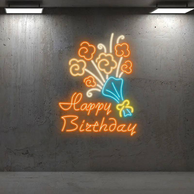 Neon Flower Bouquet "happy Birthday" LED neon sign product image
