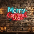 Merry Christmas 2024 Blue and Red Text LED neon sign product image
