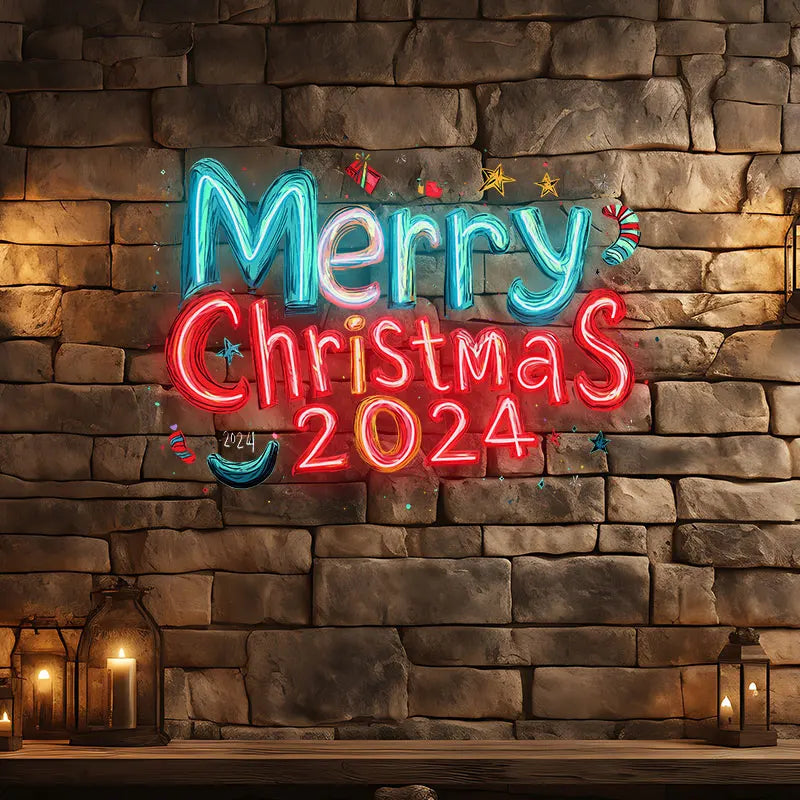 Merry Christmas 2024 Blue and Red Text LED neon sign product image