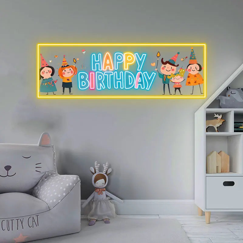 Colorful Happy Birthday Fun Cartoon LED neon sign by NeonCS
