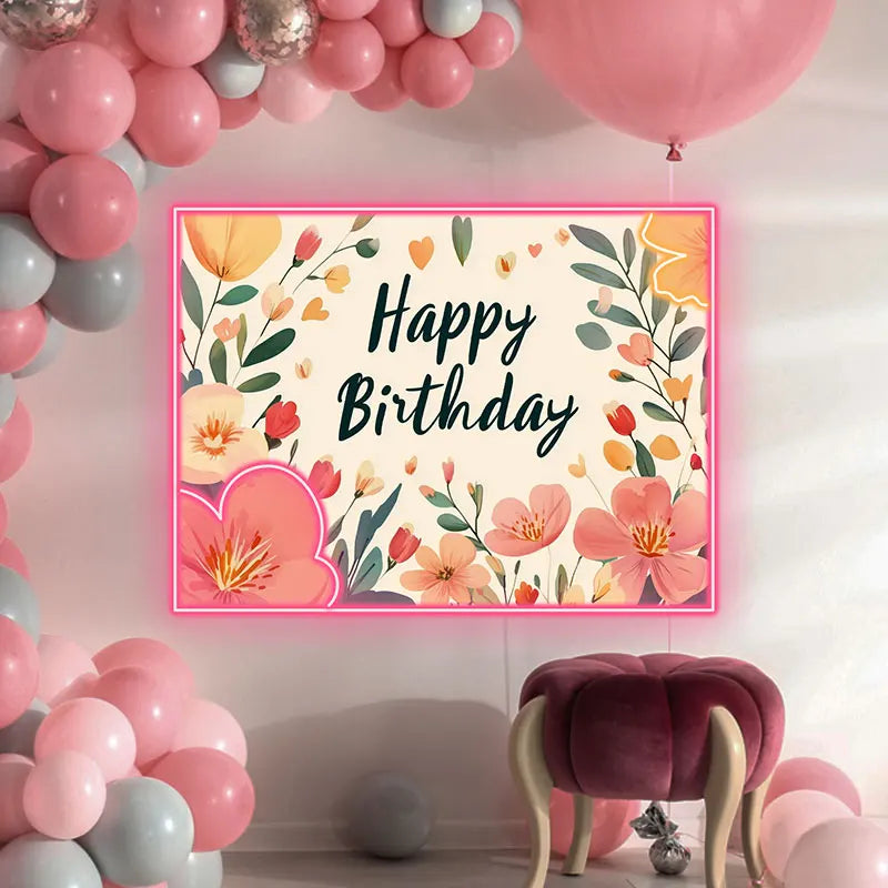 Floral Happy Birthday - Beautiful LED neon sign product image