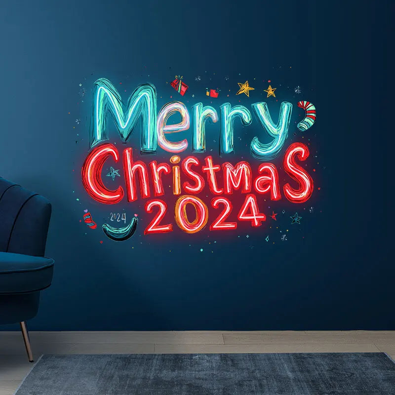 Merry Christmas 2024 Blue and Red Text LED neon sign product image