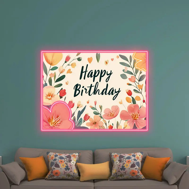 Floral Happy Birthday - Beautiful LED neon sign product image