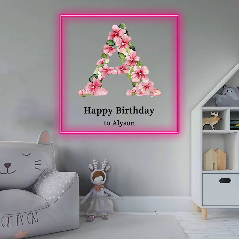 Birthday with Flowers Letter Name for LED neon sign product image