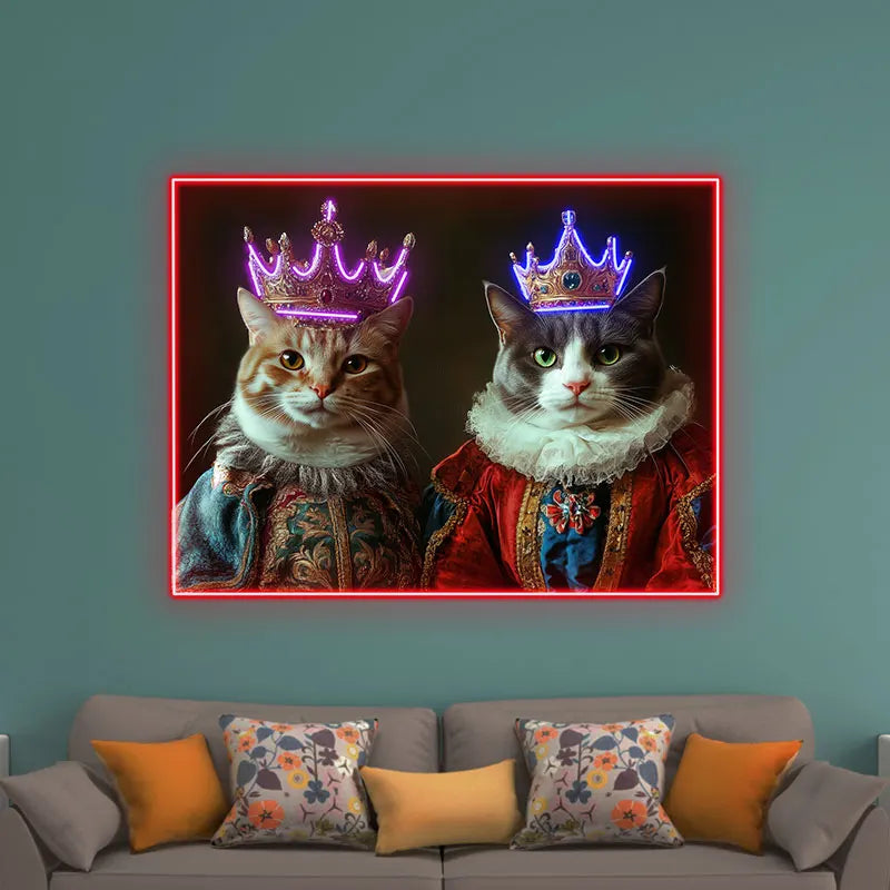 Cat King and Queen Wearing Purple LED neon sign product image
