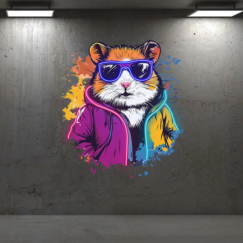 Cool Neon Hamster Art Poster Funky LED neon sign product image