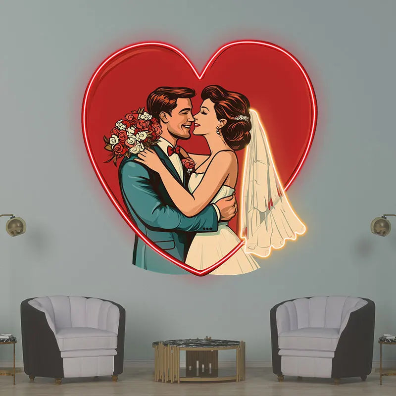 Wedding Hugging in Red Love Heart Sign LED neon sign product image