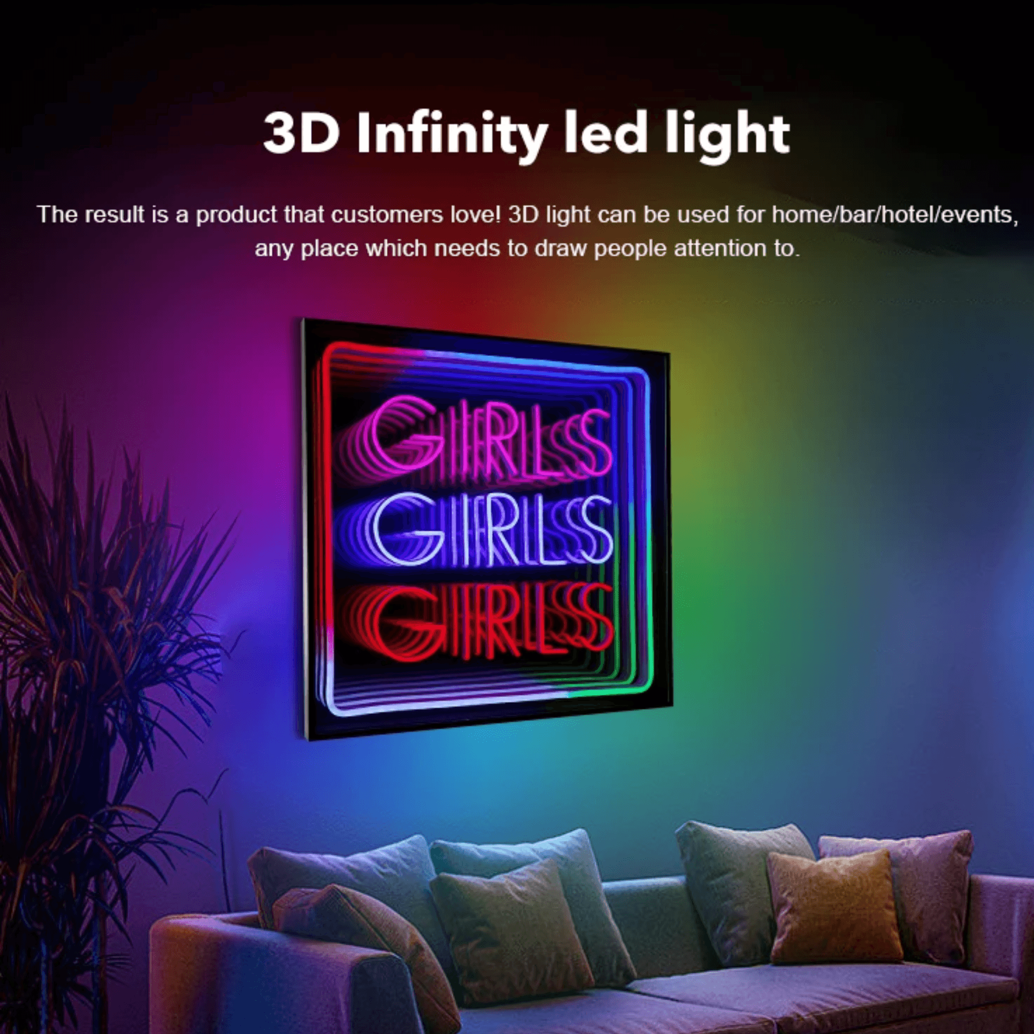 Girls Girls Girls" Neon LED Infinity LED neon sign product image