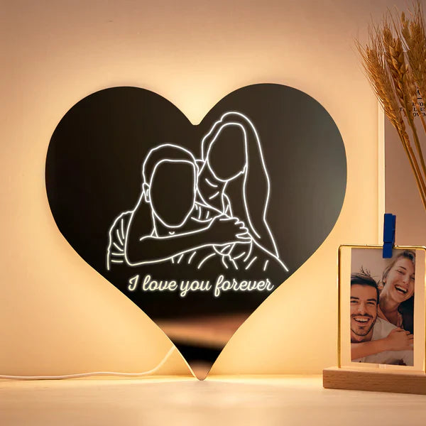 Personalized Photo Heart Mirror LED neon sign by NeonCS