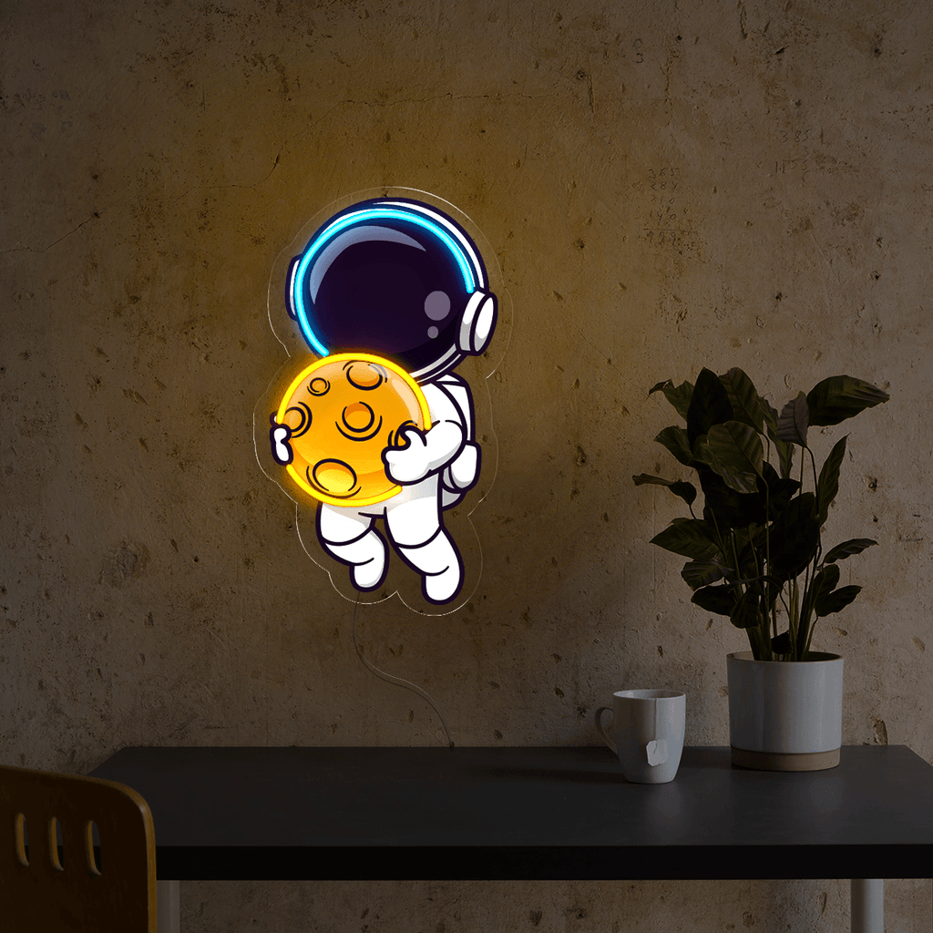 Astronaut Floating in Space and LED neon sign by NeonCS