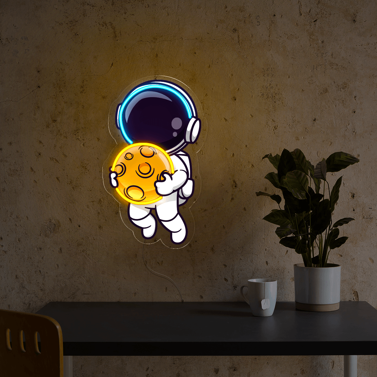 Astronaut Floating in Space and LED neon sign by NeonCS