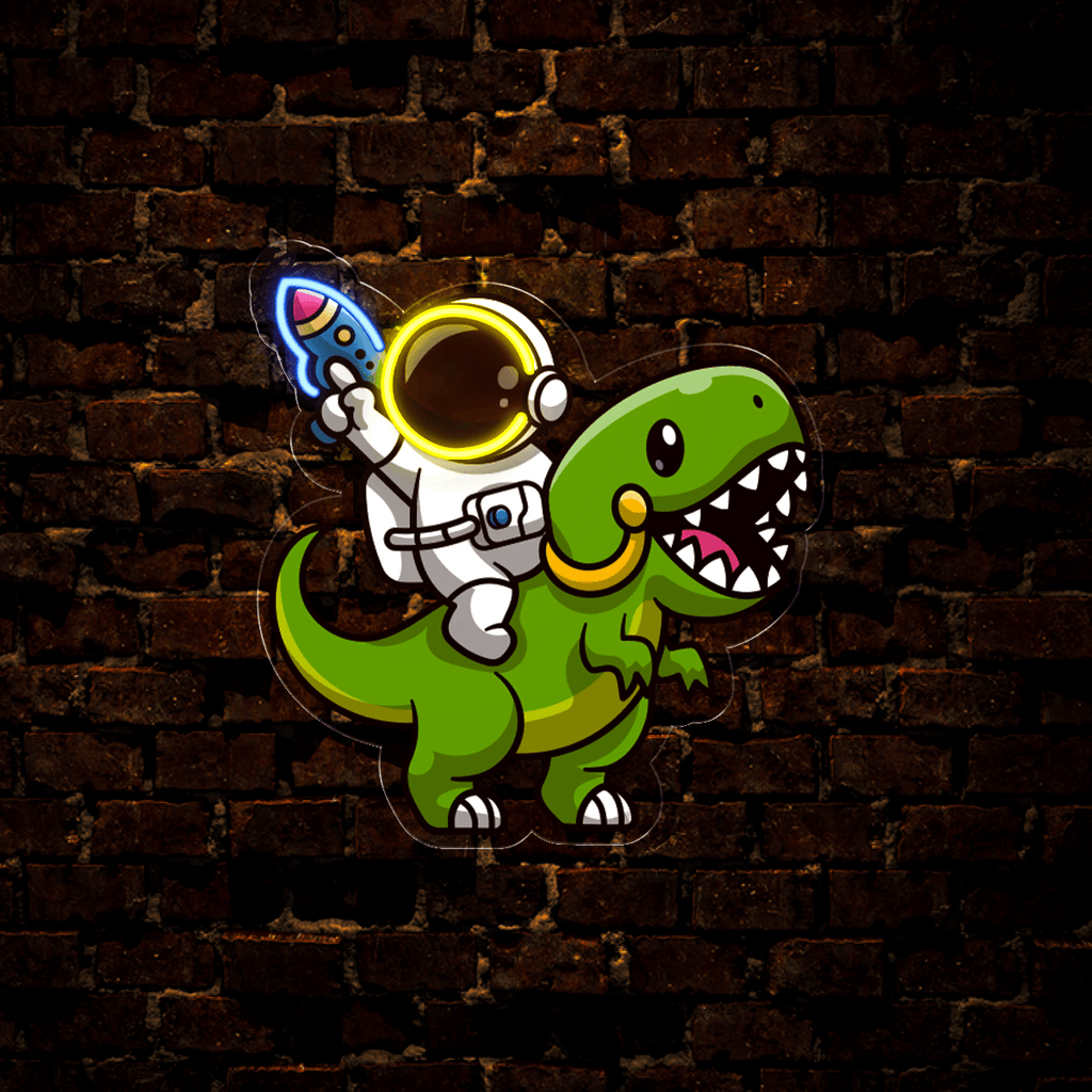 Astronaut Riding Dinosaur with Gun LED neon sign by NeonCS