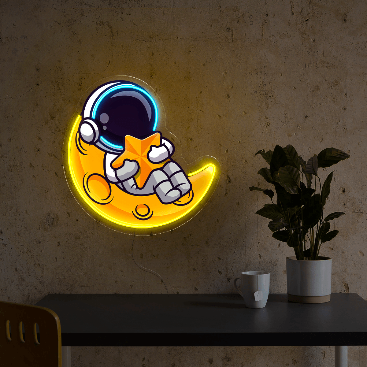 Cute Astronaut Lay on Moon Cartoon LED neon sign product image