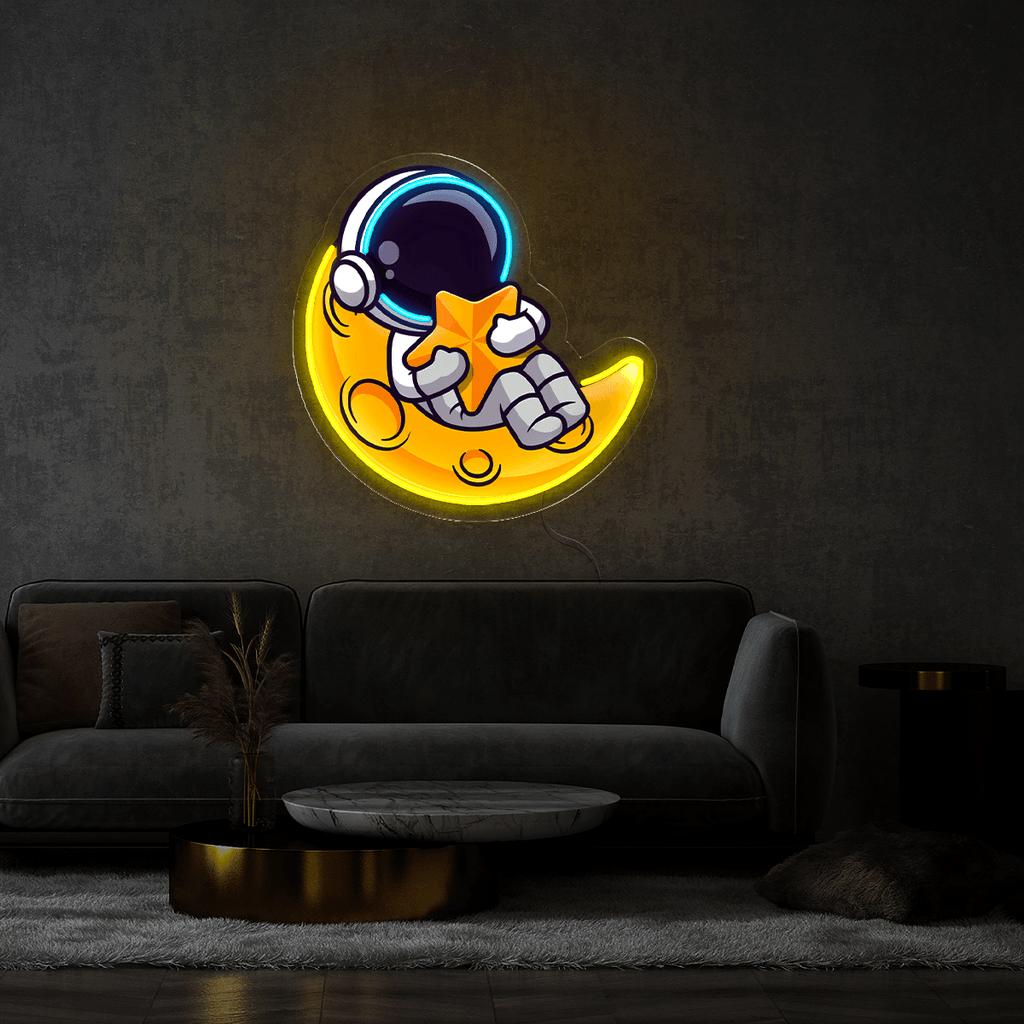 Cute Astronaut Lay on Moon Cartoon LED neon sign by NeonCS
