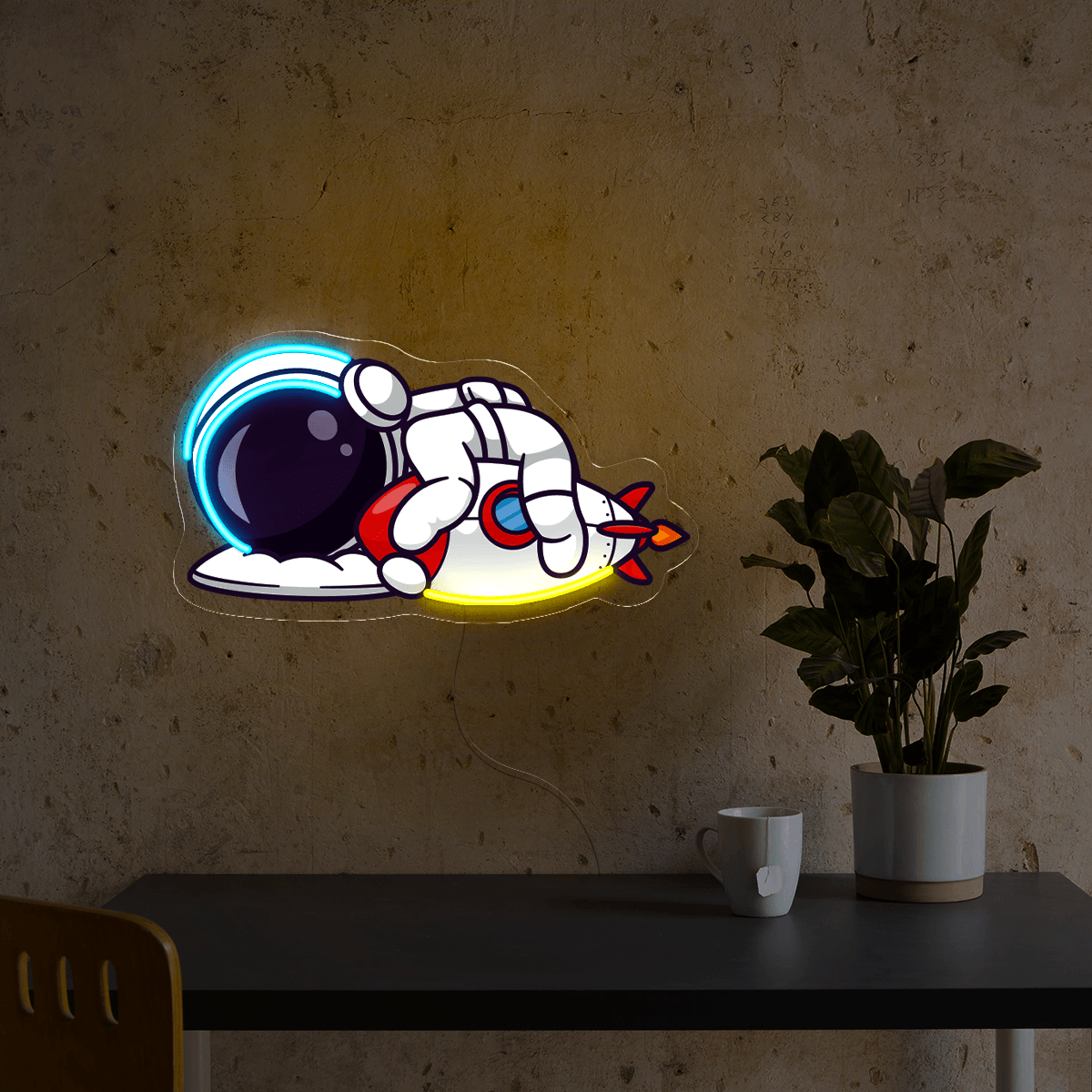 Cute Astronaut Sleeping with Rocket LED neon sign by NeonCS