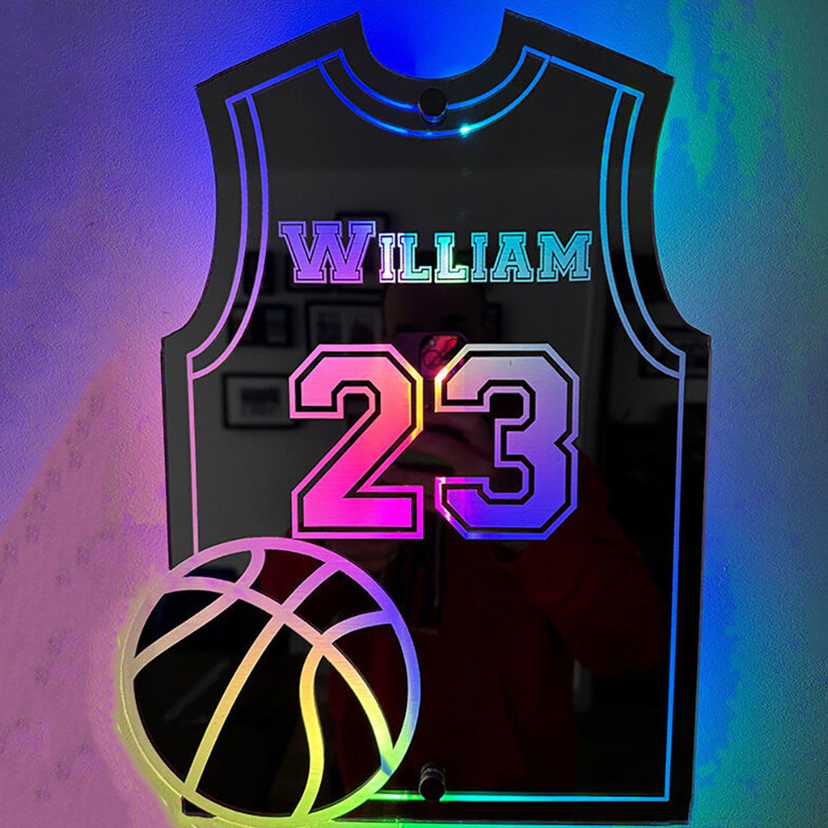 Personalized Basketball Jersey Mirror LED neon sign by NeonCS