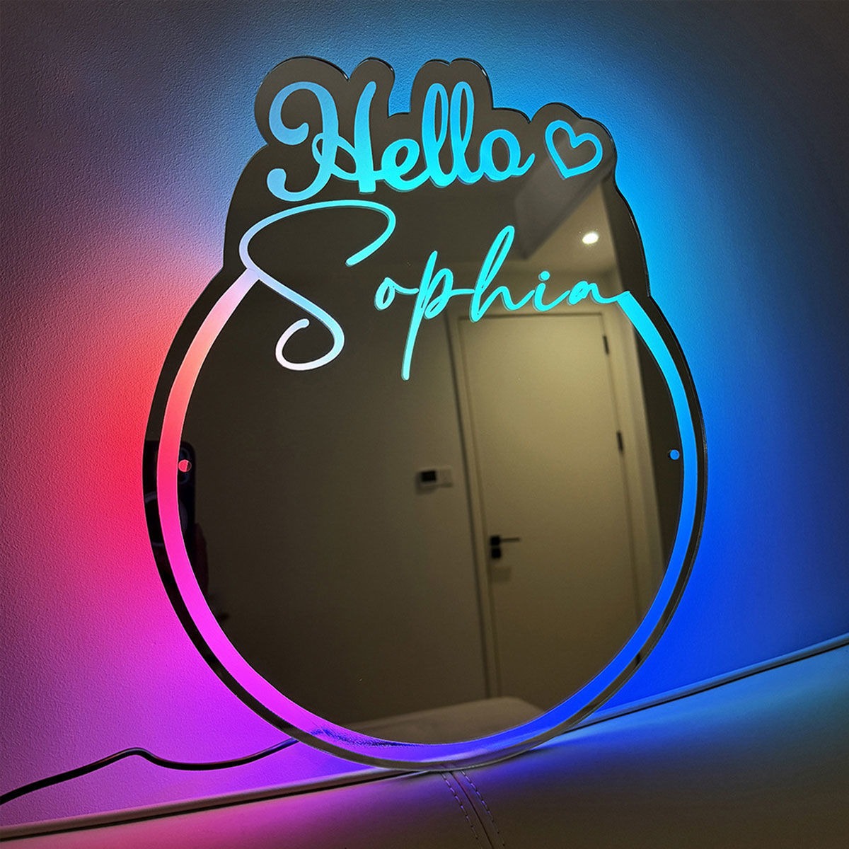 Personalized Round Names Mirror Sign LED neon sign product image