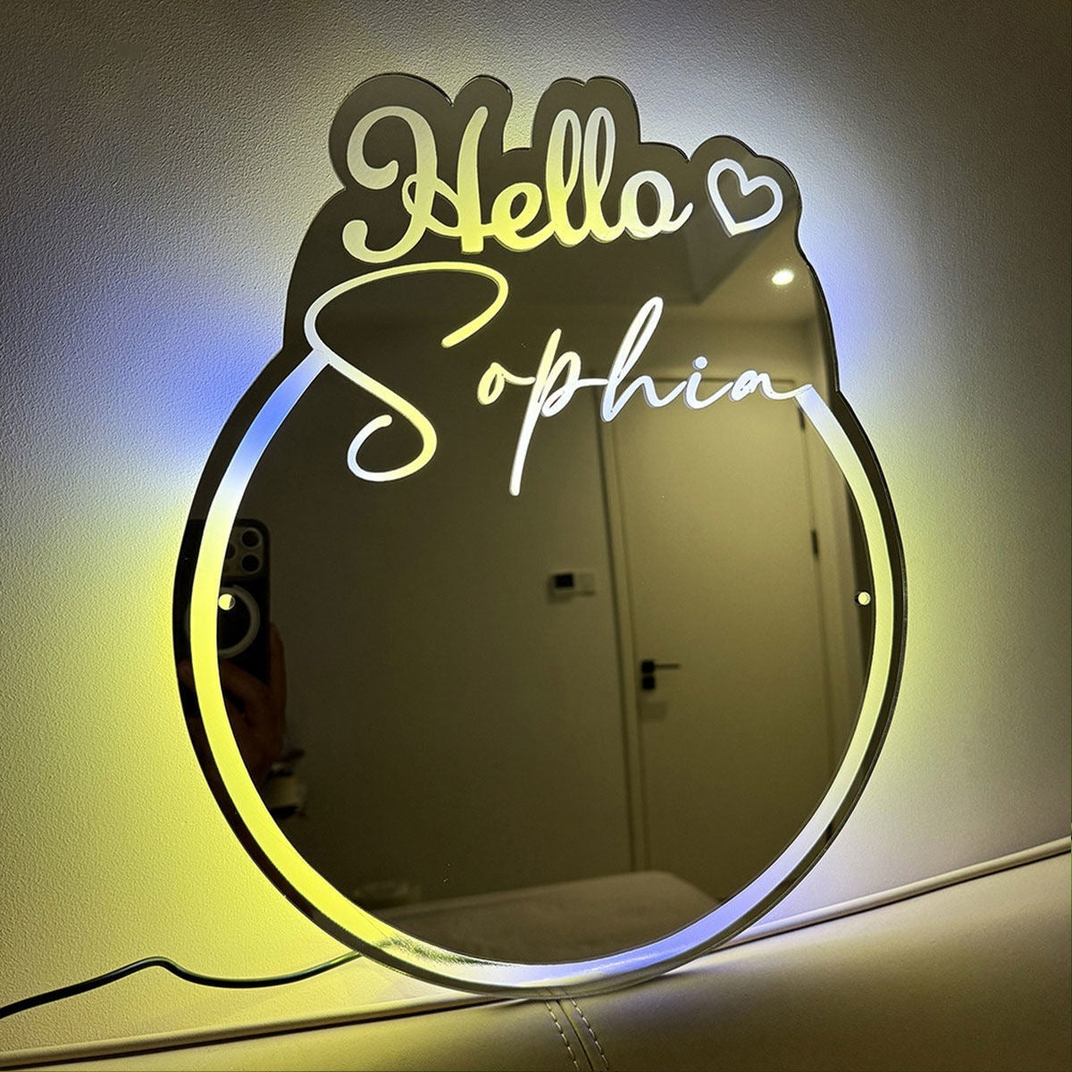 Personalized Round Names Mirror Sign LED neon sign product image