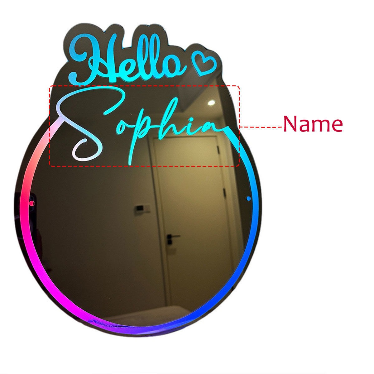 Personalized Round Names Mirror Sign LED neon sign product image