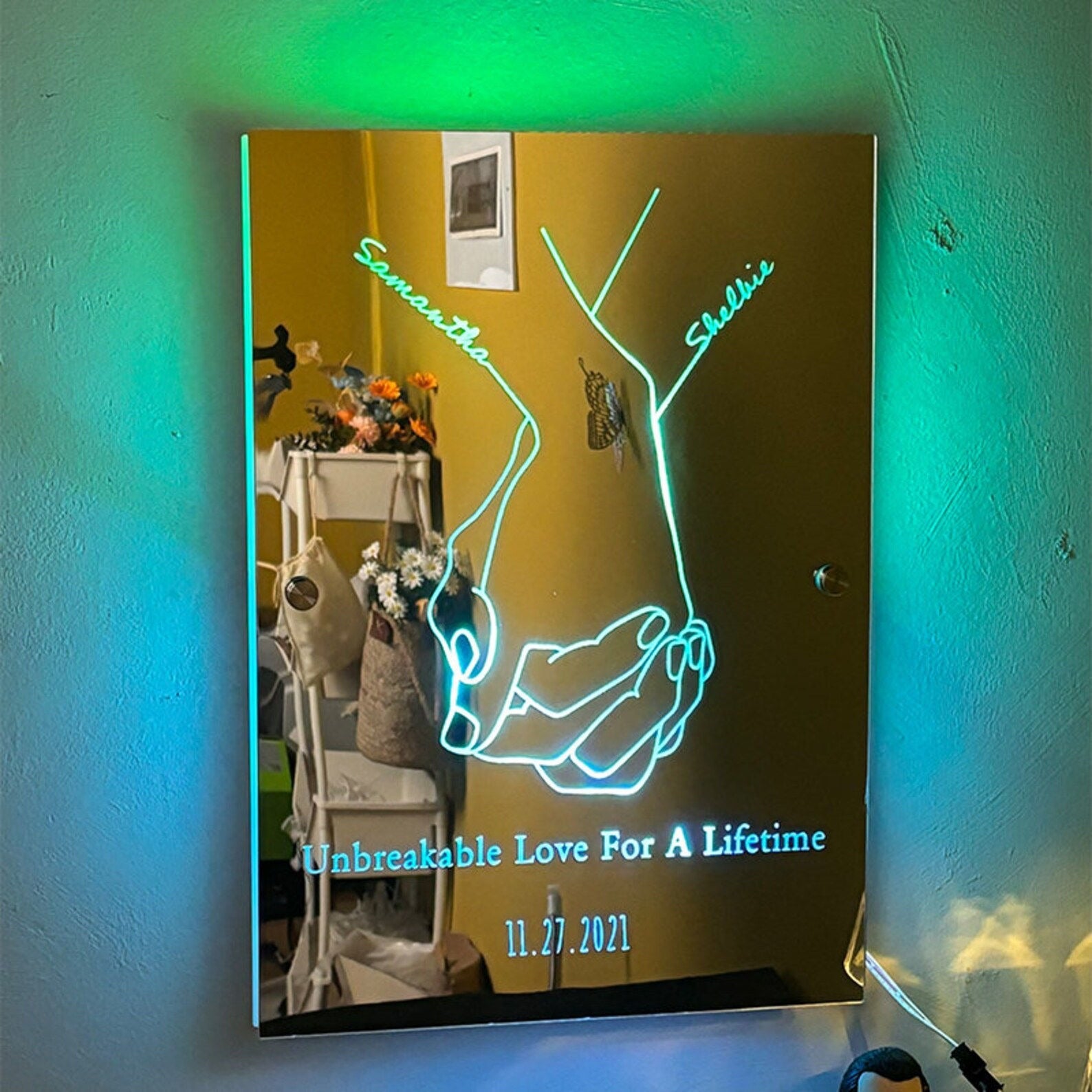 Personalized Holding Hands Mirror Sign LED neon sign by NeonCS